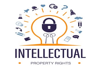 Intellectual property rights day. Padlock inside light bulb with different business, creative and scientific themed icons around. Patent for innovative idea, trademark protection vector illustration.